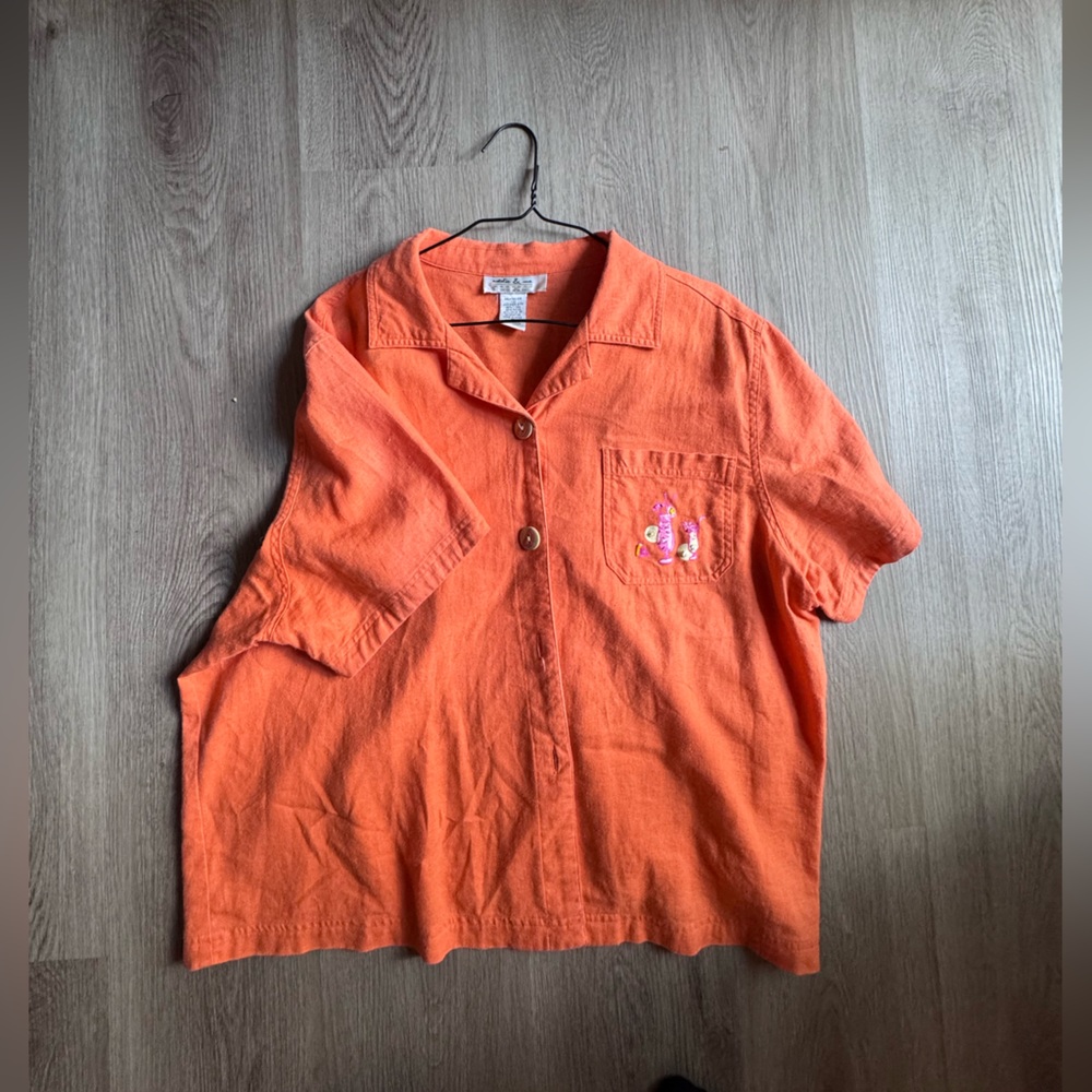 Vintage Vibrant Orange Cocktail Button Down Shirt